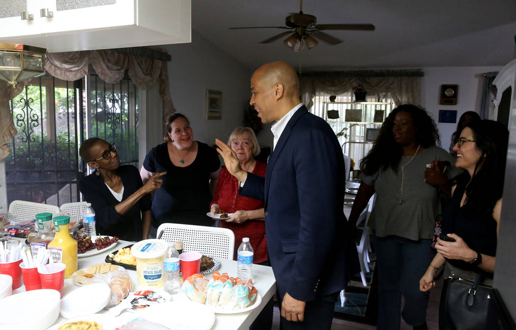 Presidential hopeful Sen. Cory Booker, D-N.J., speaks at a Miracle Workers House Party in Las V ...