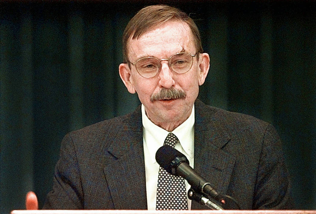 FILE - In this May 1, 1998, file photo, U.S. District Judge Richard Matsch speaks to a Law Day ...