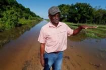 Larry Walls, a farmer and businessman stands May 23, 2019, at the edge of a backwater flooded r ...