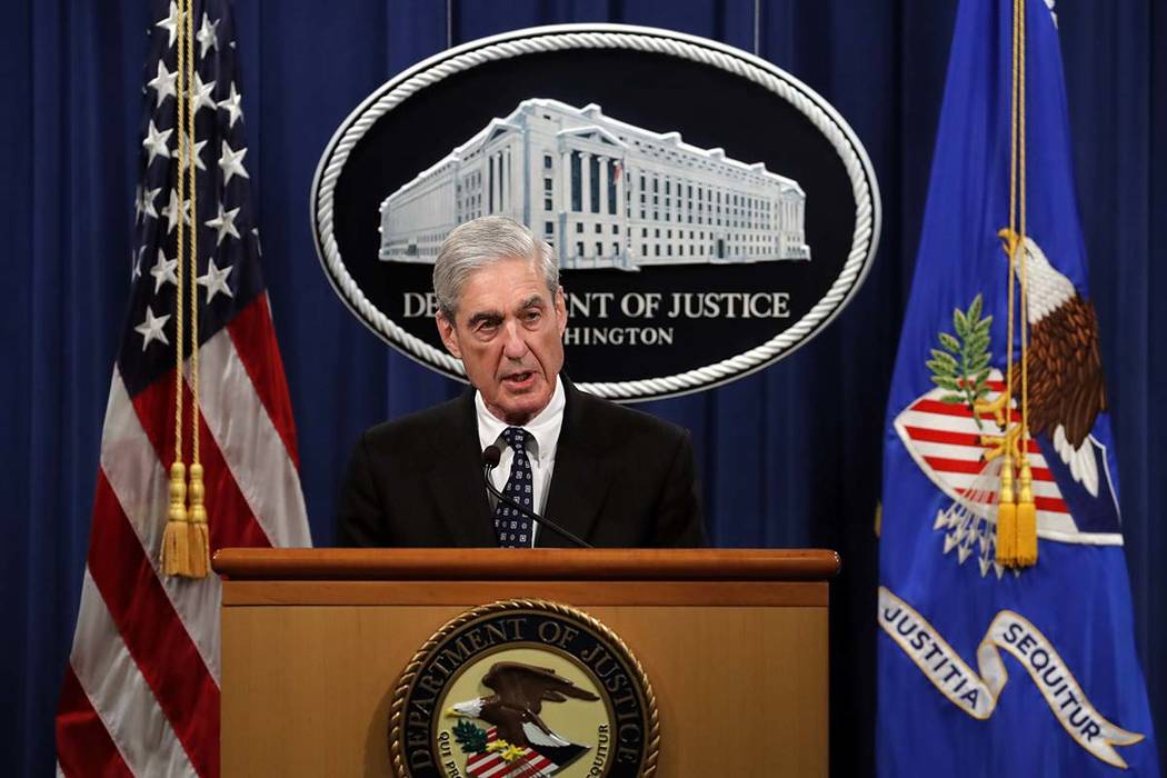 Special counsel Robert Muller speaks at the Department of Justice Wednesday, May 29, 2019, in W ...