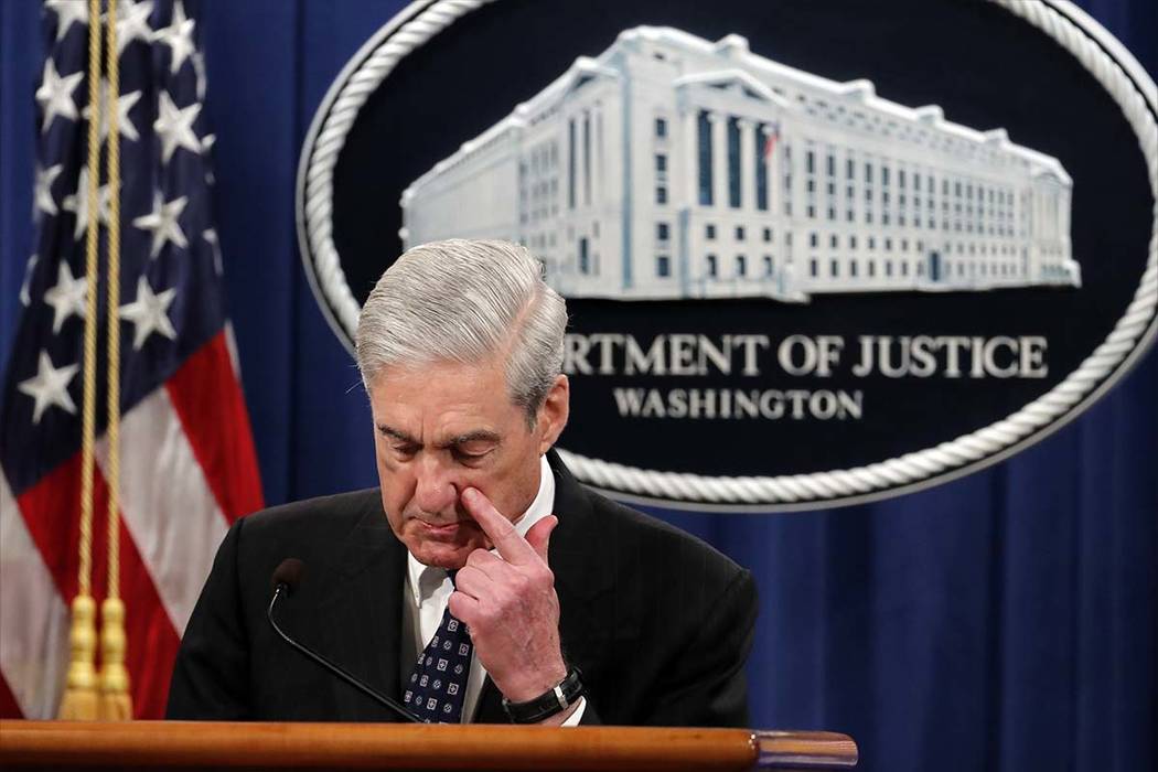 Special counsel Robert Muller speaks at the Department of Justice Wednesday, May 29, 2019, in W ...