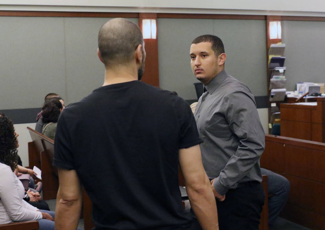 Ryan Mansour, right, charged with attempted murder for driving over his girlfriend after she at ...