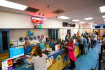 People line up inside of the Primm Valley Lotto Store for Mega Millions lottery tickets in Prim ...