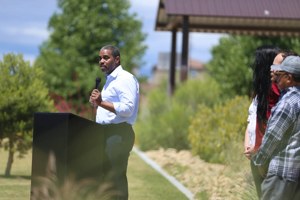 U.S. Rep. Steven Horsford, D-Nev., speaks during a press conference on the Land and Water Conse ...