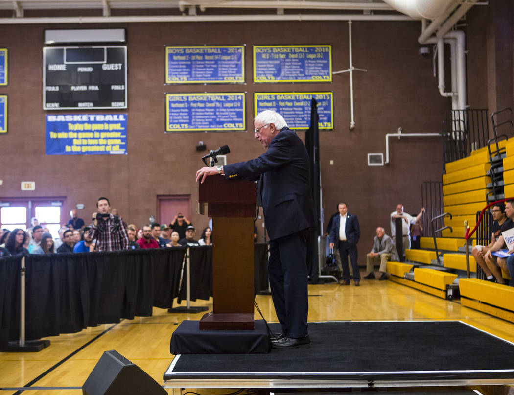 Democratic presidential candidate Sen. Bernie Sanders, I-Vt., speaks during a town hall event a ...