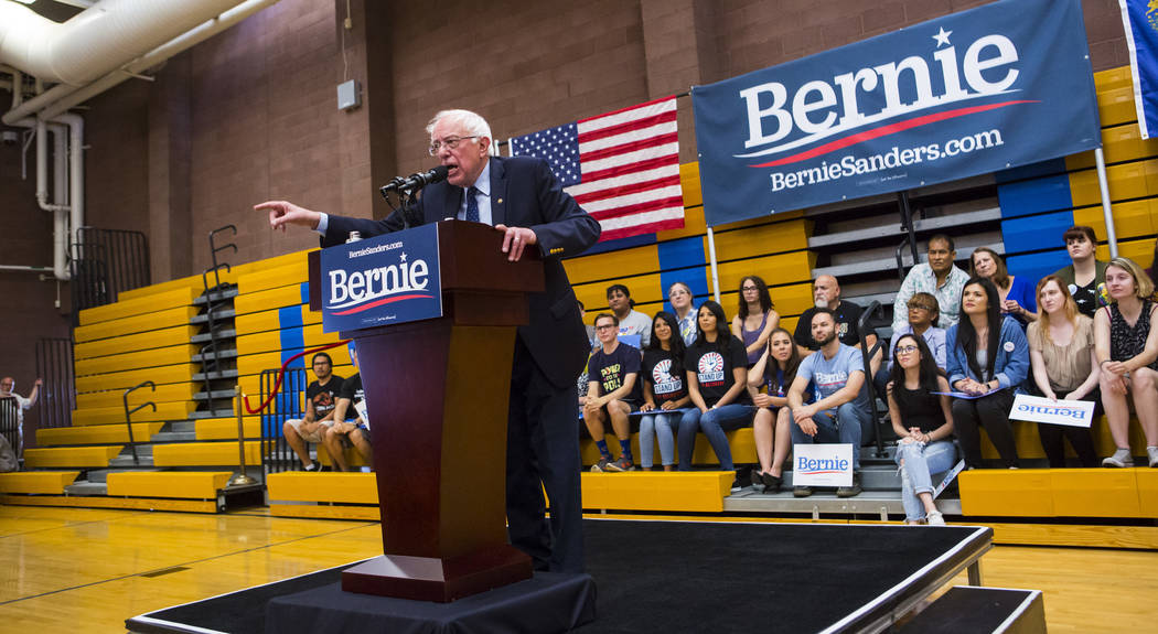 Democratic presidential candidate Sen. Bernie Sanders, I-Vt., speaks during a town hall event a ...