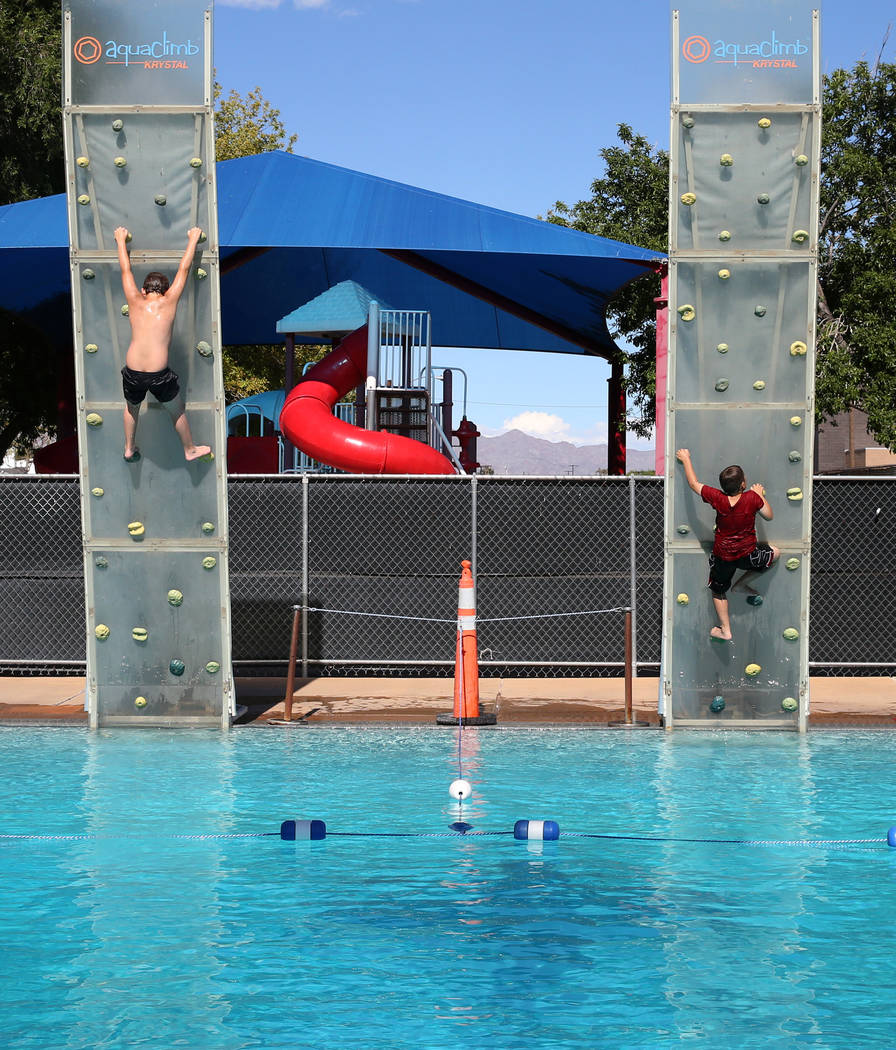 Children play at Boulder city pool on Wednesday, May 29, 2019. A secret donor gave Boulder City ...