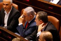 Israeli Prime Minister Benjamin Netanyahu before voting in the Knesset, Israel's parliament in ...
