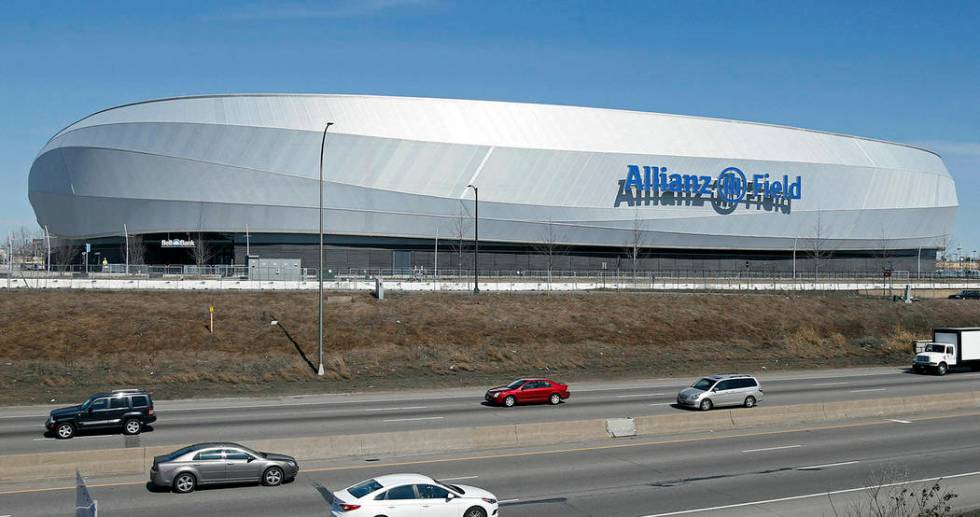 In this March 26, 2019, photo, the new stadium of the Minnesota United FC Loons is shown in St. ...