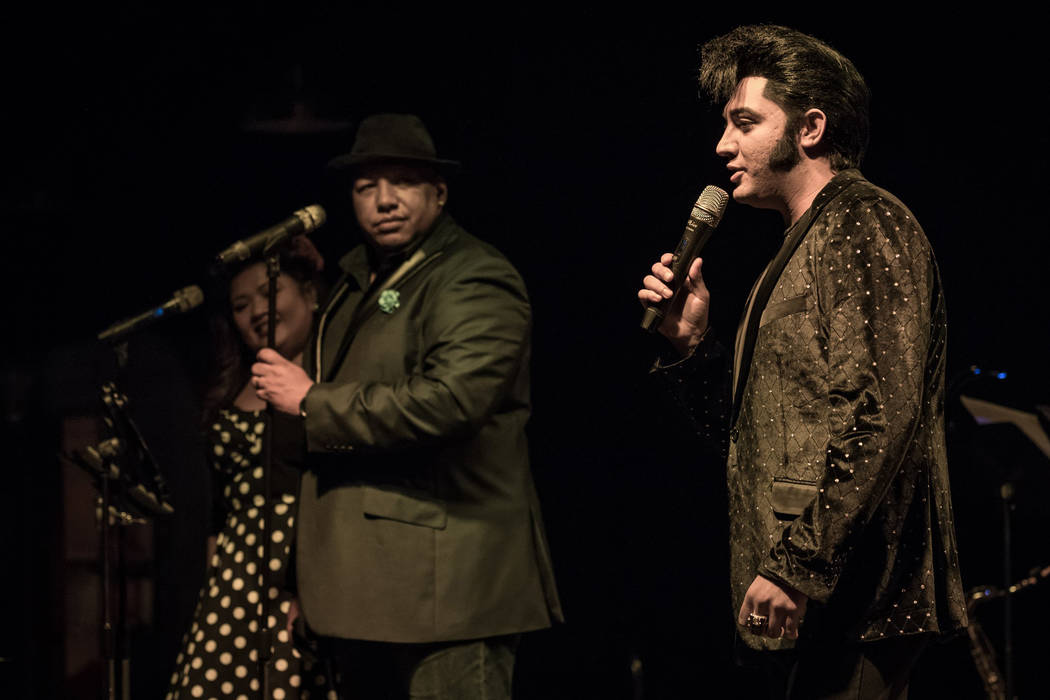 Jassen Allen, producer of Mondays Dark performances at the Space, is shown with Elvis Tribute a ...