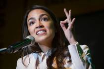 Rep. Alexandria Ocasio-Cortez, D-N.Y., speaks at the final event for the Road to the Green New ...