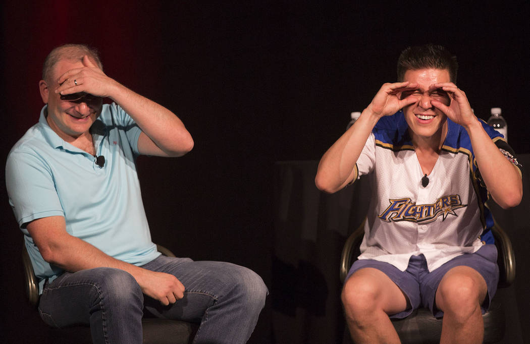 Andy Bloch, left, former member of the MIT blackjack team, and “Jeopardy!” champion James H ...