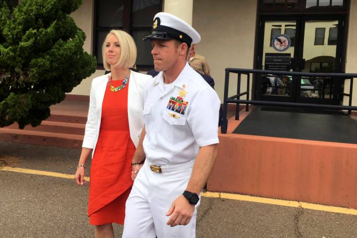 Navy Special Operations Chief Edward Gallagher leaves a military courtroom on Naval Base San Di ...