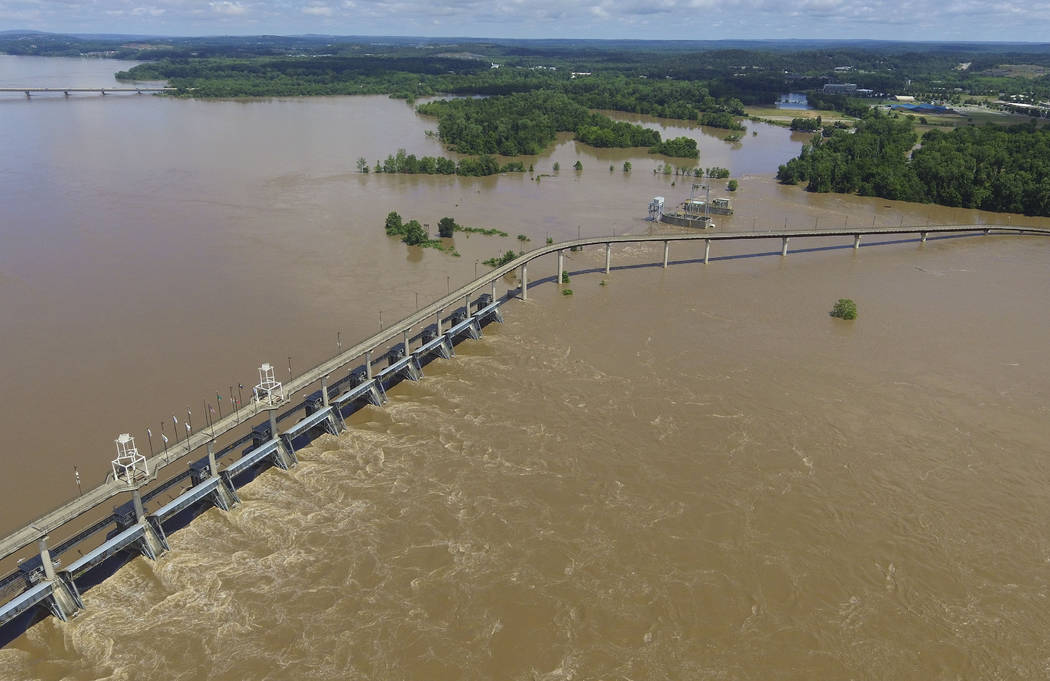 The Arkansas River rises at Murray Lock and Dam in Little Rock, Ark. on Thursday, May 30, 2019. ...