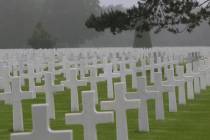 Headstones at the Colleville American military cemetery, in Colleville sur Mer, western France ...