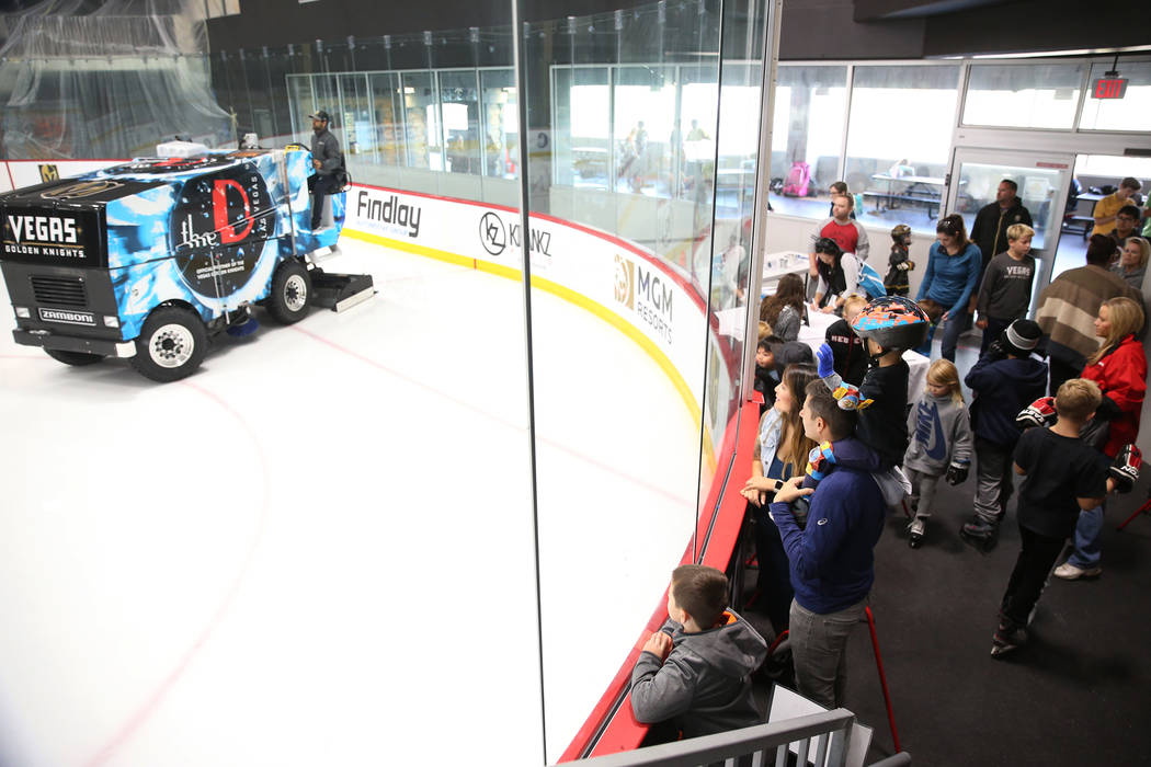 Children get ready to take the ice for the Jake Kielb's Hockey Foundation open skate session at ...