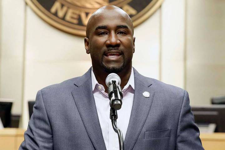Las Vegas City Councilman Ricki Y. Barlow announces his resignation during a press conference i ...
