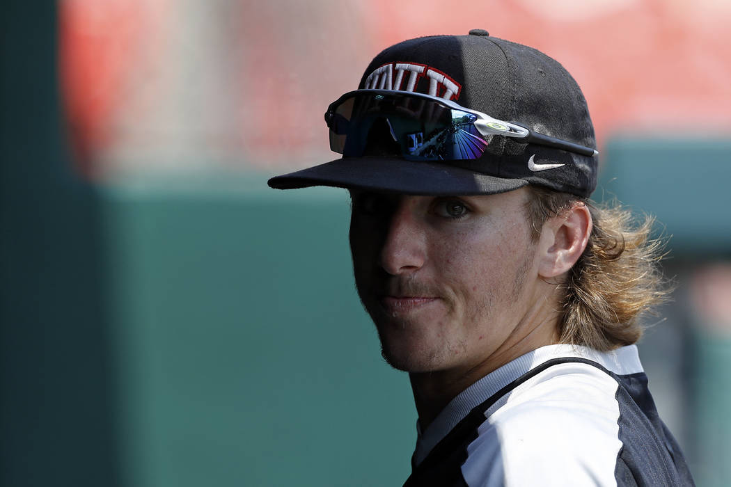 UNLV's Bryson Stott (10) looks prior to an UNLV at University of Houston NCAA college baseball ...