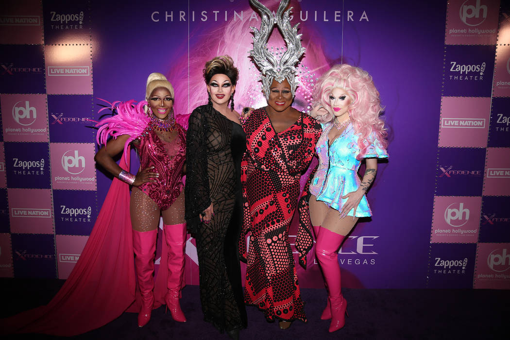 Coco Montrese, from left, Shannel, Larry Edwards, and London Adour, on the red carpet for the g ...