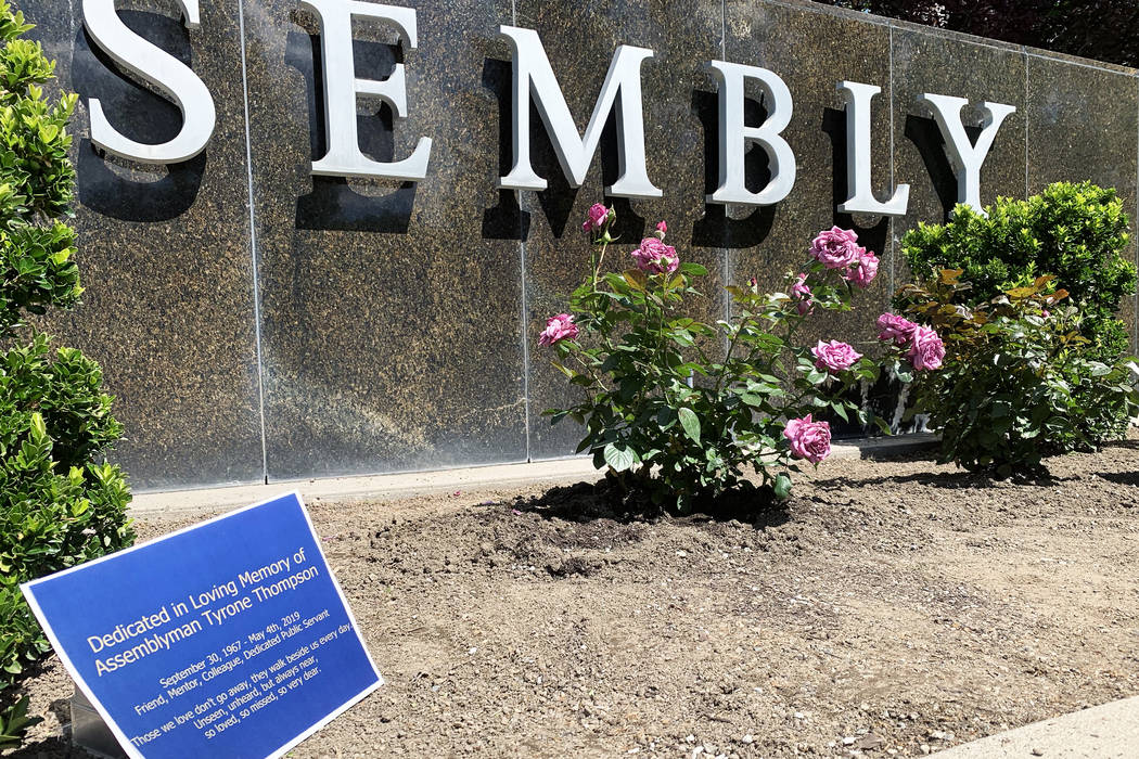Lawmakers planted a purple rosebush in front of the Legislative building in Carson City on Satu ...