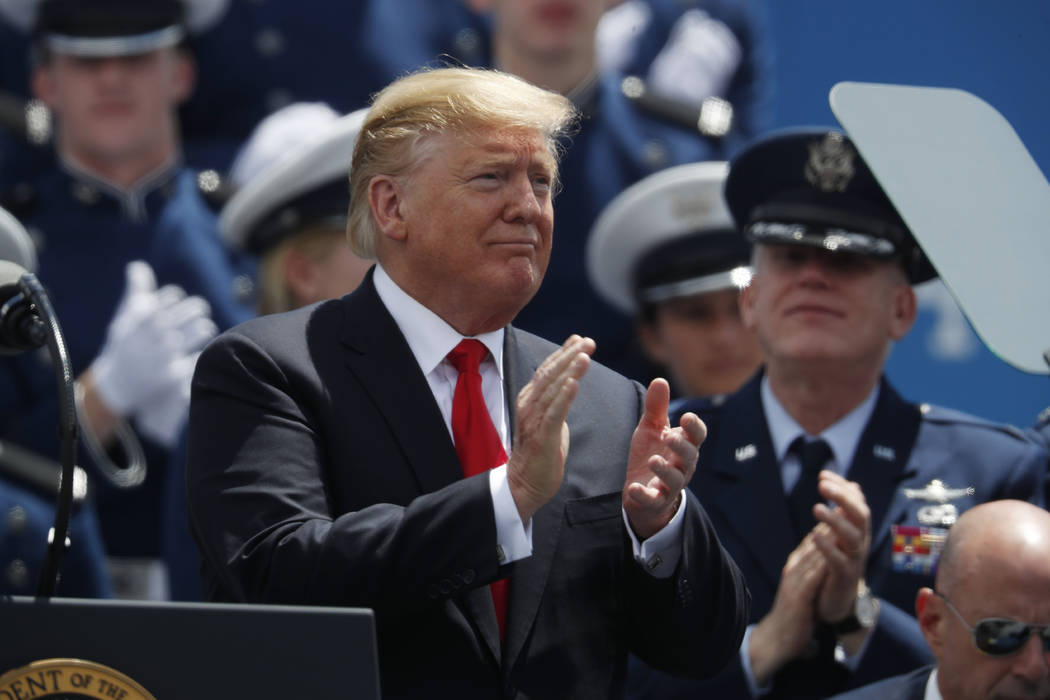 President Donald Trump speaks at the U.S. Air Force Academy graduation Thursday, May 30, 2019 a ...