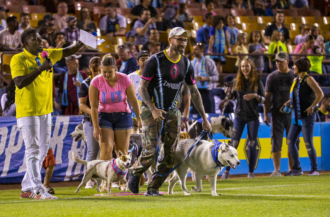 Las Vegas Lights FC hype man Robert "Bojo" Ackah sends another fan and dog team to navigate an ...