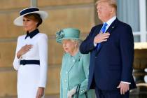 US President Donald Trump and first lady Melania Trump attend a welcome ceremony with Britain's ...