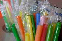 This July 17, 2018 file photo shows wrapped plastic straws at a bubble tea cafe in San Francisc ...