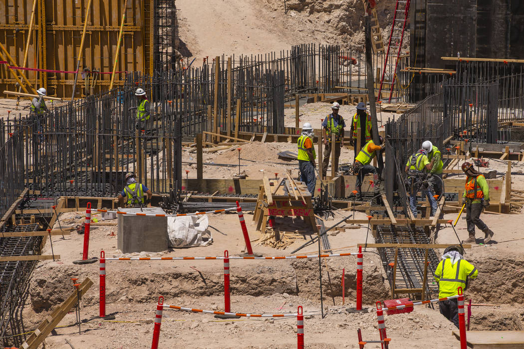 Construction workers lay and pour tie beams continues for the MSG Sphere at their Venetian buil ...