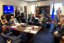 The Republican Senate caucus at a Monday, June 3, 2019, meeting with reporters following the Se ...