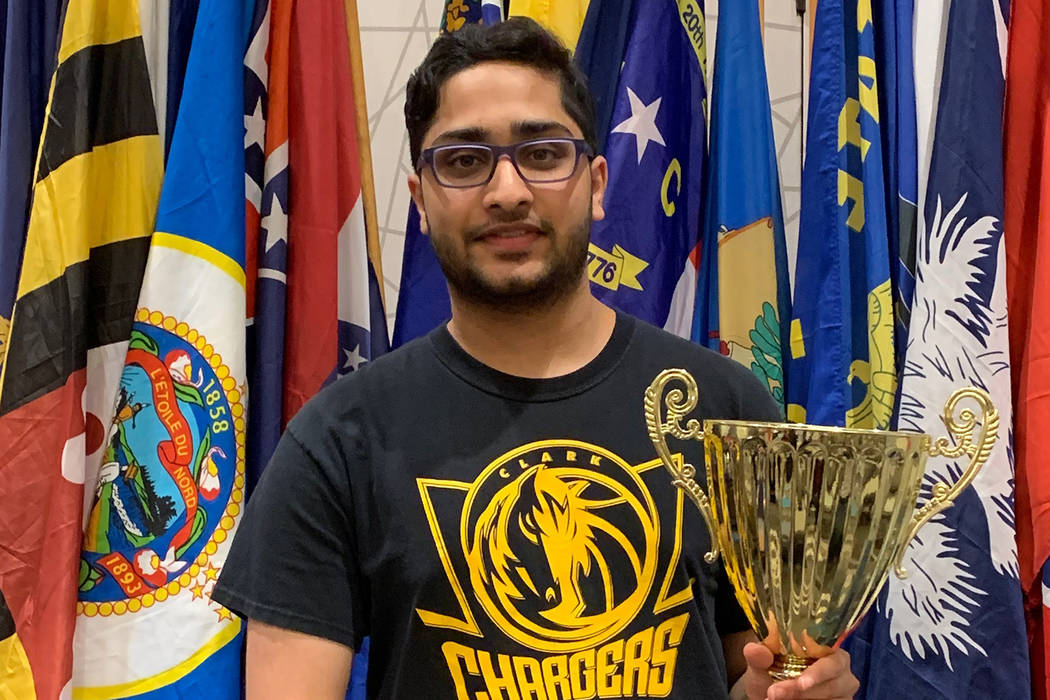 Eshaan Vakil, a junior at Clark High School, took second place at the U.S. History Bee. (Courtesy)