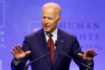 Democratic presidential candidate, former Vice President Joe Biden speaks during the Human Righ ...