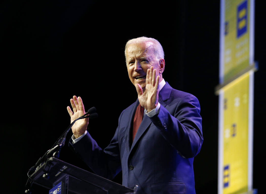 Democratic presidential candidate, former Vice President Joe Biden speaks during the Human Righ ...