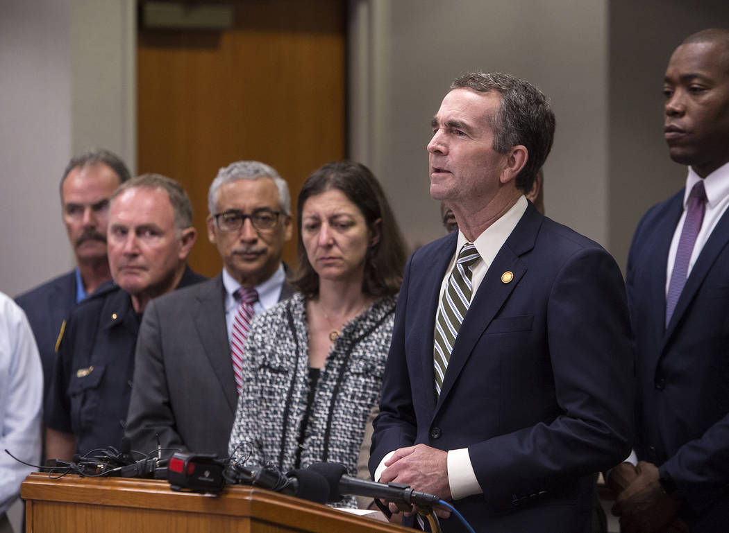 Virginia Gov. Ralph Northam speaks during a news conference Friday, May 31, 2019, in Virginia B ...