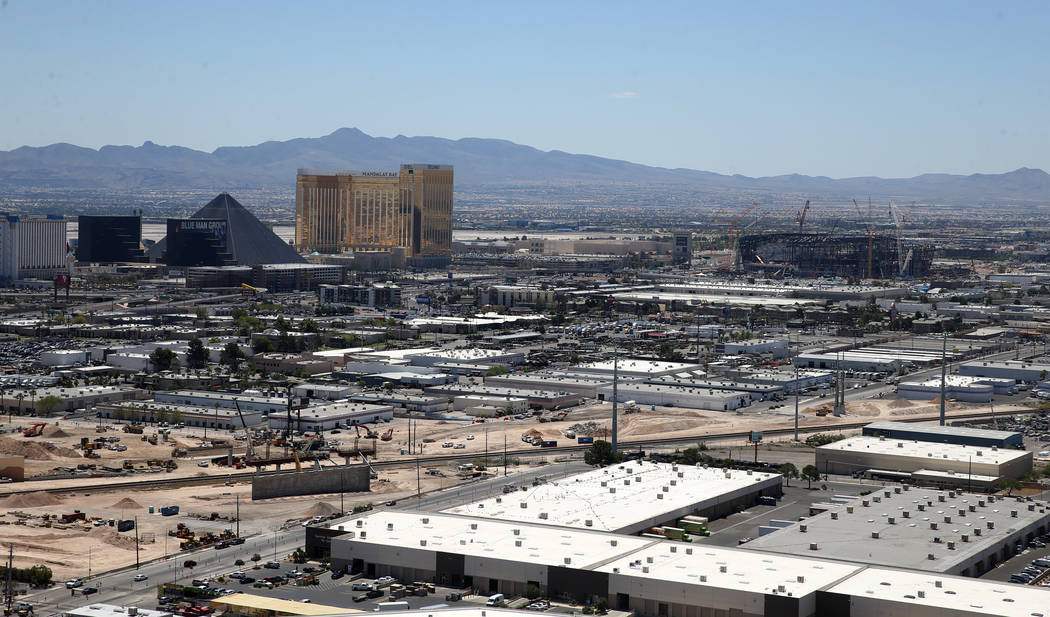The Raiders Stadium under construction during an announcement for the Mitsubishi Las Vegas Bowl ...