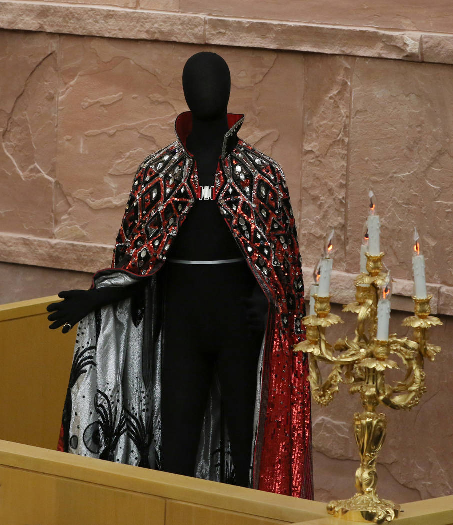 Liberace’s outfit and candelabra are unveiled after the Clark County commissioners recognized ...