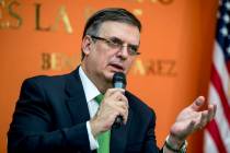 Mexican Foreign Affairs Secretary Marcelo Ebrard, right, speaks at a news conference at the Mex ...