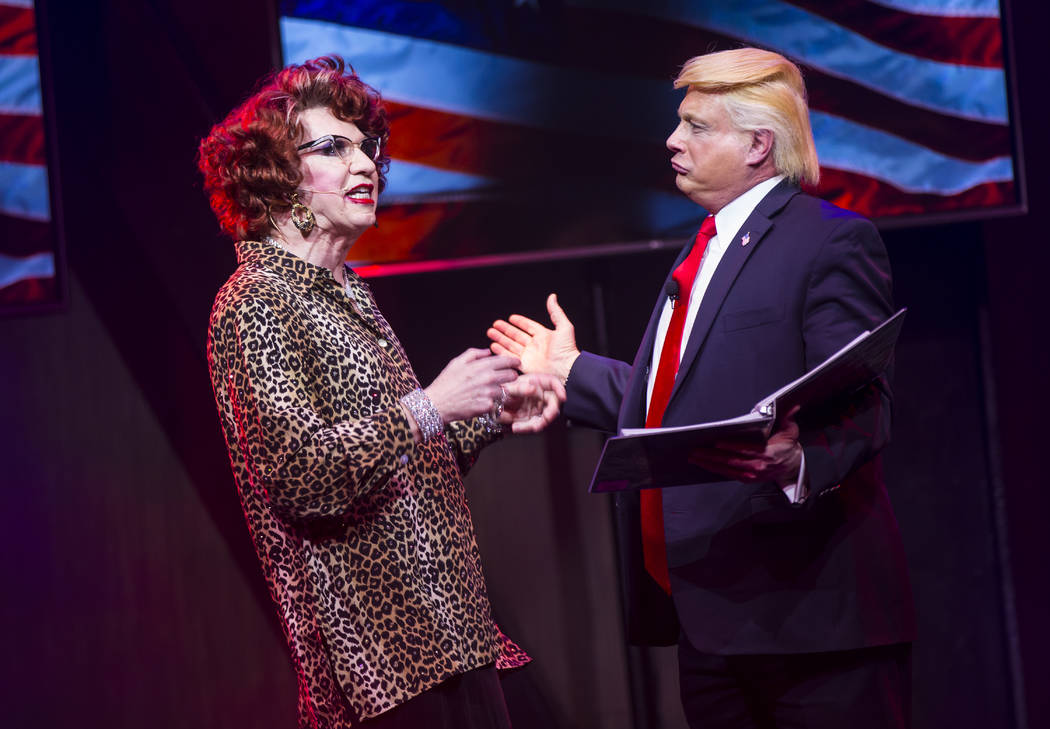 Michael Airington performs as Ester Goldberg with John Di Domenico as President Donald Trump du ...