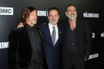 In this Sept. 27, 2018 file photo, from left to right, Norman Reedus, Andrew Lincoln and Jeffre ...