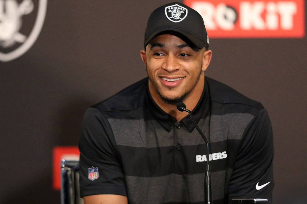 Oakland Raiders no. 27 overall pick of the 2019 NFL Draft, safety Johnathan Abram, answers ques ...