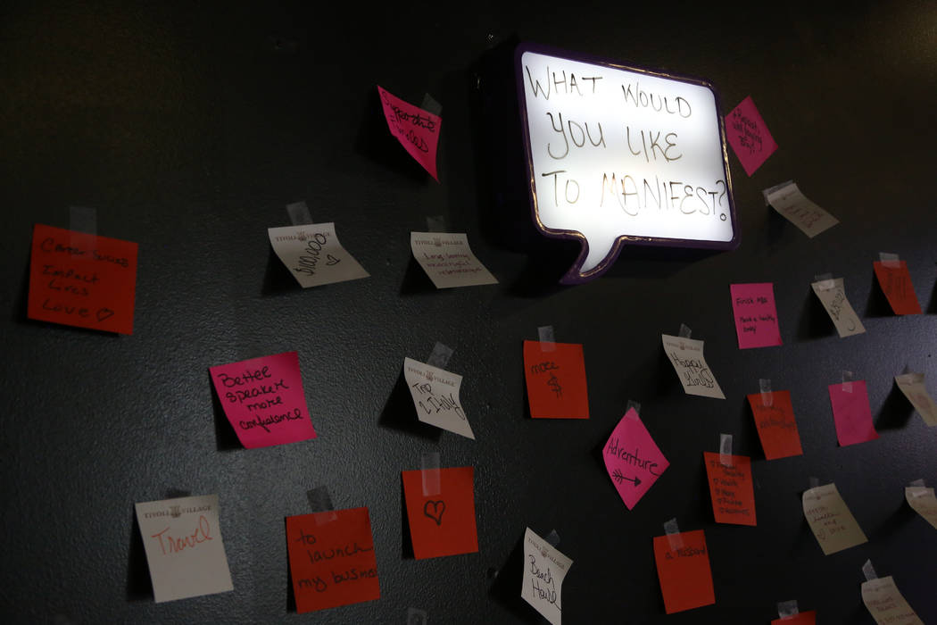Written sticky notes left from attendees during the Manifest Summit at Tivoli Village in Las Ve ...