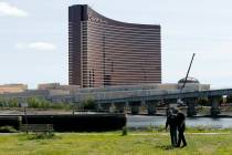 Encore Boston Harbor is seen from the banks of the Mystic River in Somerville, Mass., Wednesday ...