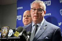 In a Thursday April 18, 2019 file photo, New York Police Commissioner James O'Neill, left, and ...