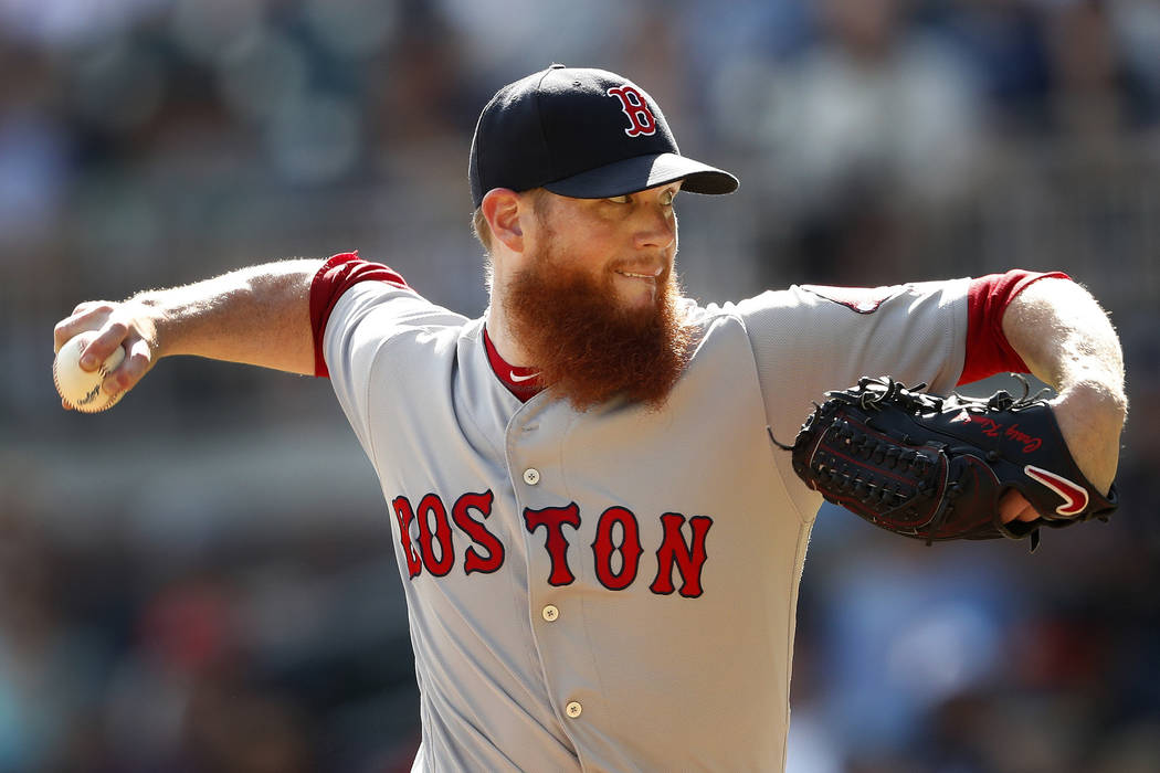 In this Sept. 3, 2018, file photo, Boston Red Sox relief pitcher Craig Kimbrel works against th ...