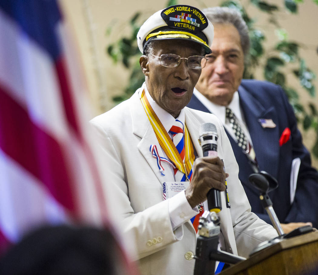 World War II, Korea and Vietnam veteran Arby Hambric, 92, sings "God Bless America" d ...