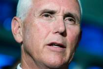 Vice President Mike Pence speaks with members of the media at JLS Automation in York, Pa., Thur ...