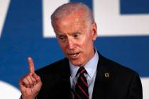 Democratic presidential candidate former Vice President Joe Biden speaks during the I Will Vote ...