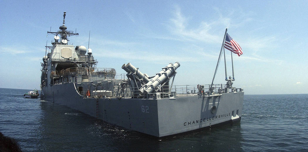 FILE - In this Sept. 27, 2002 file photo, the U.S. guided missile cruiser USS Chancellorsville ...