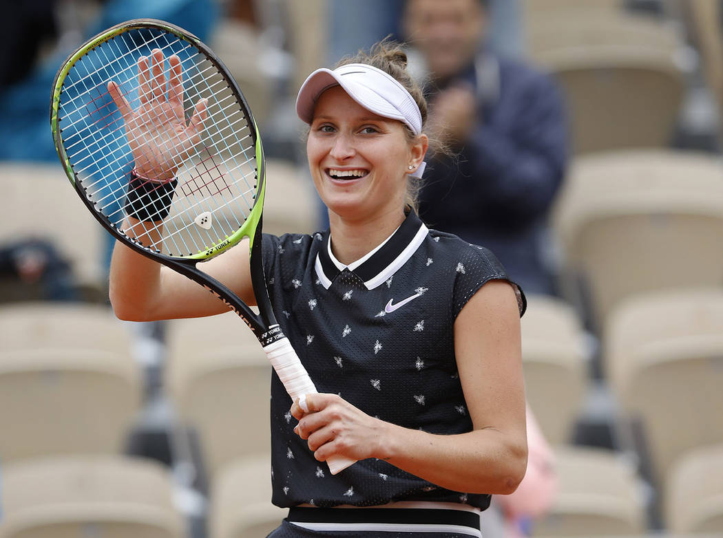 Marketa Vondrousova of the Czech Republic celebrates winning her semifinal match of the French ...