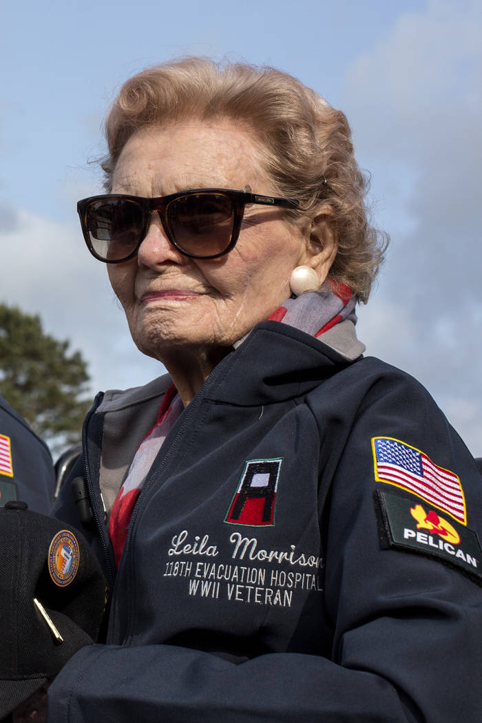 FILE - In this June 3, 2019 file photo, US World War II veteran Leila Morrison, from Colorado, ...
